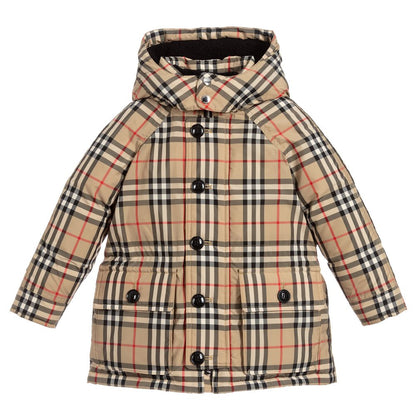 Girls Archive Beige Check Padded Down Coat
