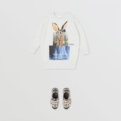 Girls Off-White Printed Cotton Dress