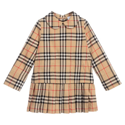 Girls Beige Check Cotton Dress