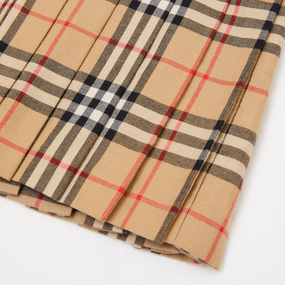 Girls Beige Check Wool Skirt