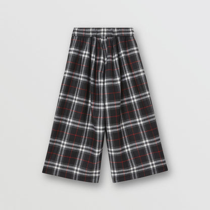 Girls Black Check Virgin Wool Trousers