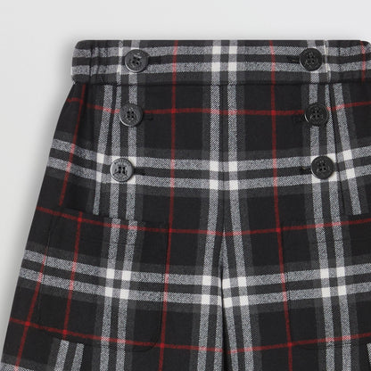 Girls Black Check Virgin Wool Trousers