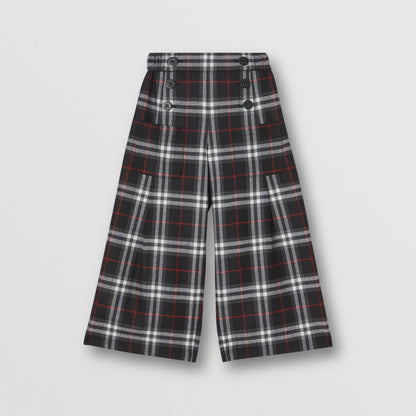 Girls Black Check Virgin Wool Trousers