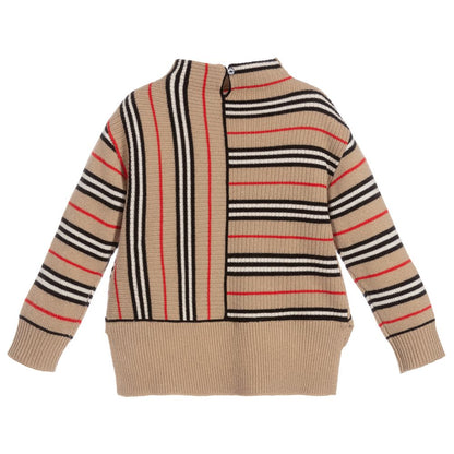 Girls Beige Striped Wool Top