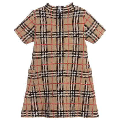 Girls Beige Check Wool Dress