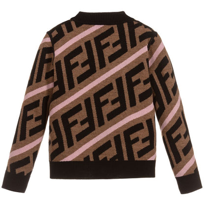 Girls Brown & Pink Logo Wool Cardigan