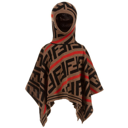 Girls Brown Hooded FF Logo Cape