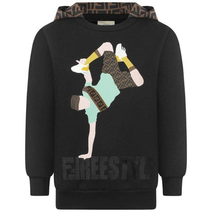 Boys Black Hooded Cotton Sweatshirt