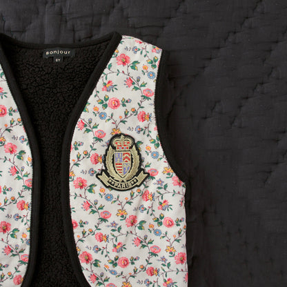 女童象牙白碎花双面马甲