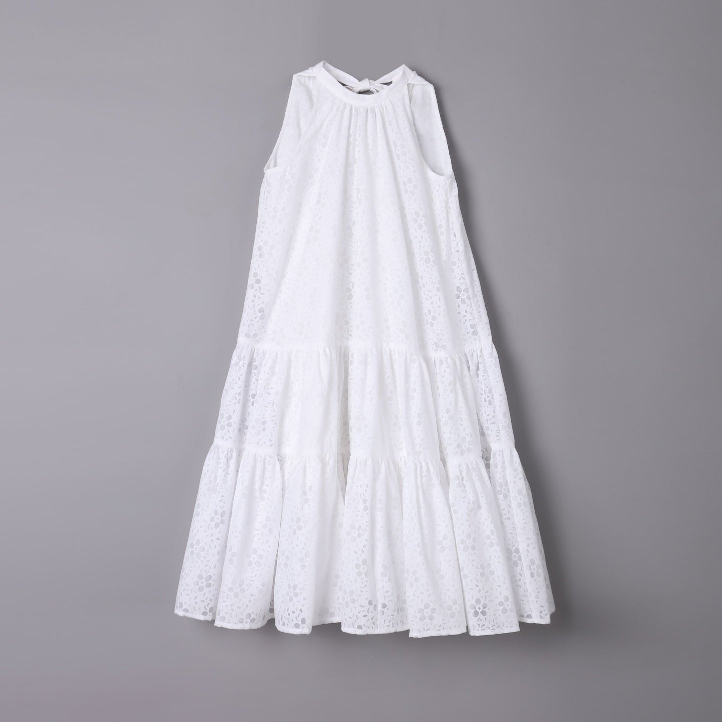 女童白色度假长礼服裙