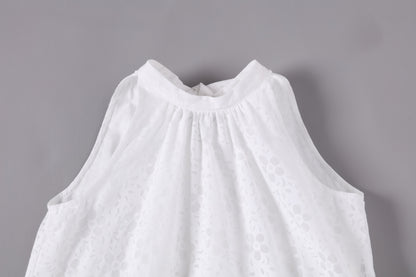 女童白色度假长礼服裙
