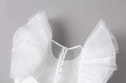 女童白色蝴蝶袖长礼服裙
