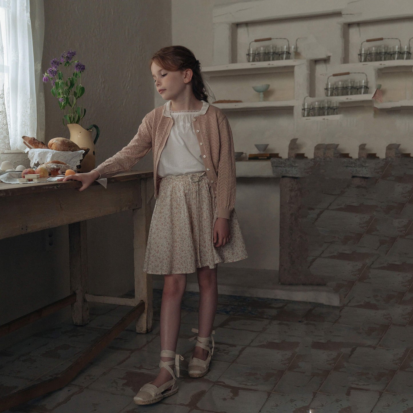 女童粉色针织开衫