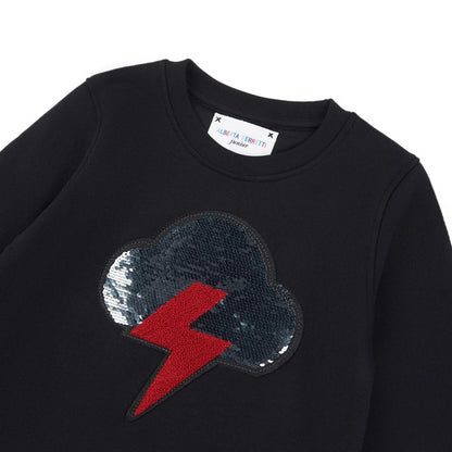 女童黑色亮片云朵棉卫衣