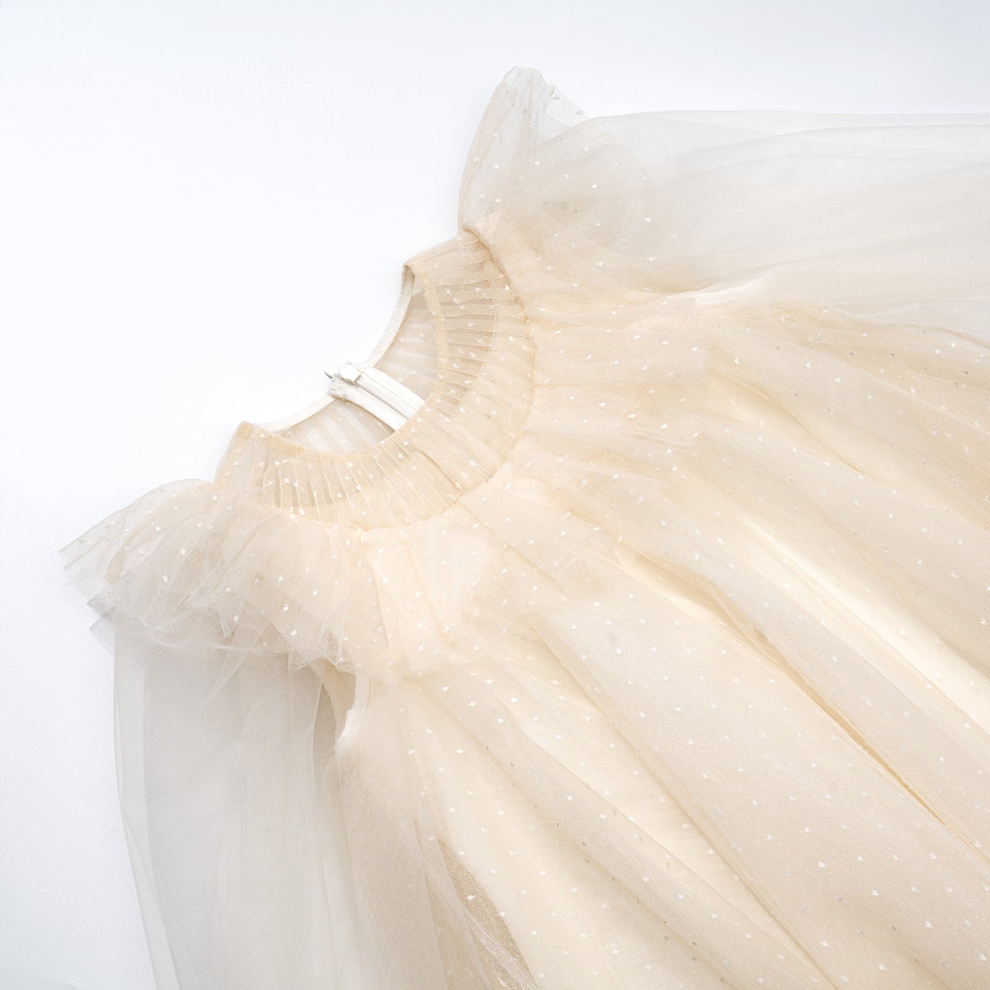 女童香槟色荷叶边礼服纱裙