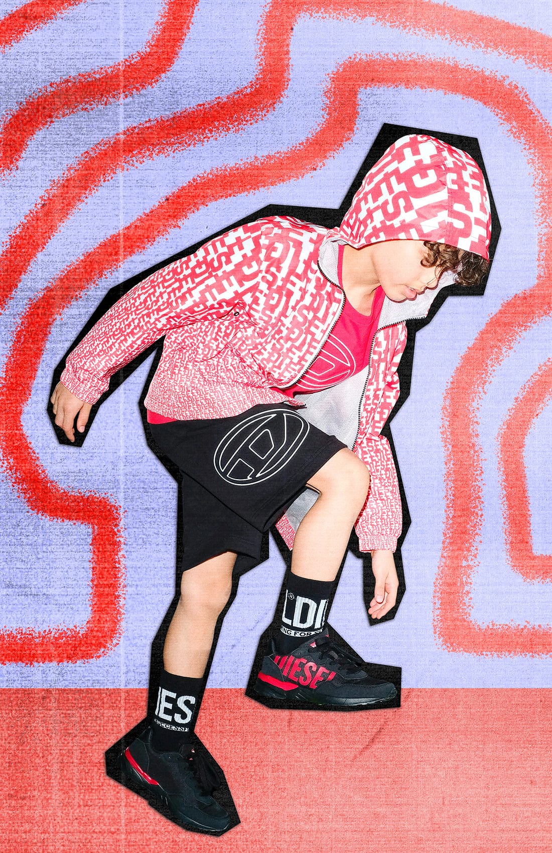 Diesel Boys 黑色徽标短裤