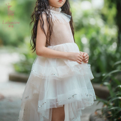 女童杏色不规则珠绣礼服裙