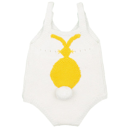 Bunny Baby Ivory Cotton Cashmere Bodysuit With Yellow Bunny Print