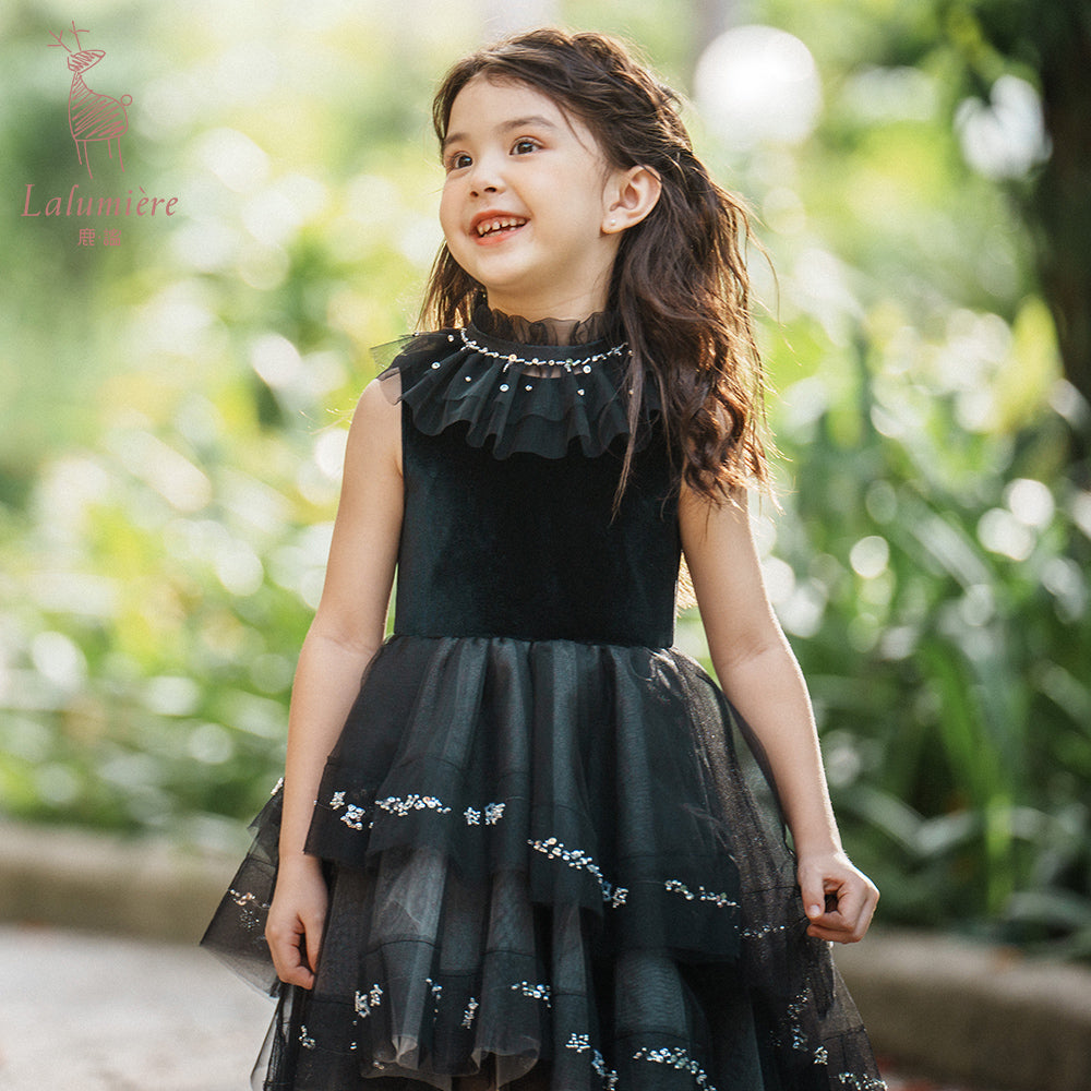 女童黑色珠绣礼服裙
