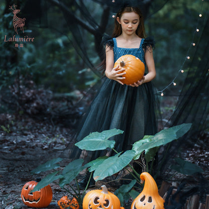 女童牛仔羽毛吊带裙