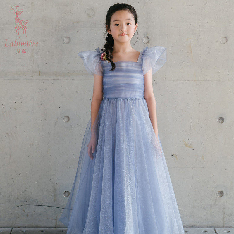 女童星光蓝蝴蝶袖礼服裙