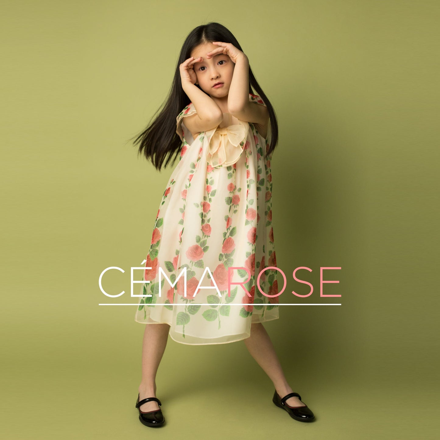 Girls Ivory & Pink Printed Silk Dress
