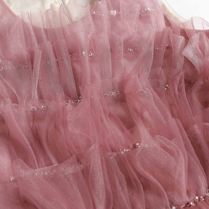 女童紫色立褶钉珠礼服裙