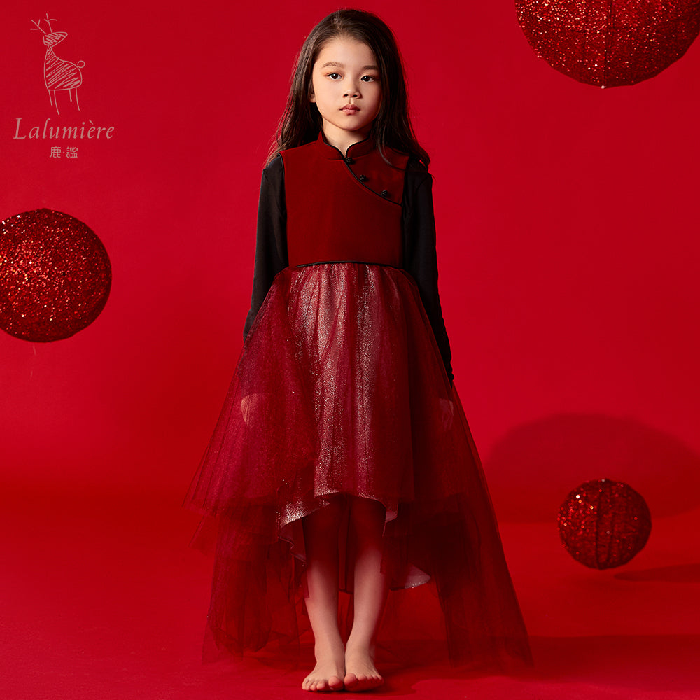 女童红色新中式拜年服（短袖）