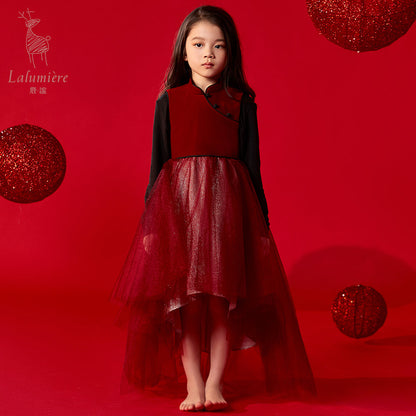女童红色新中式拜年服（短袖）