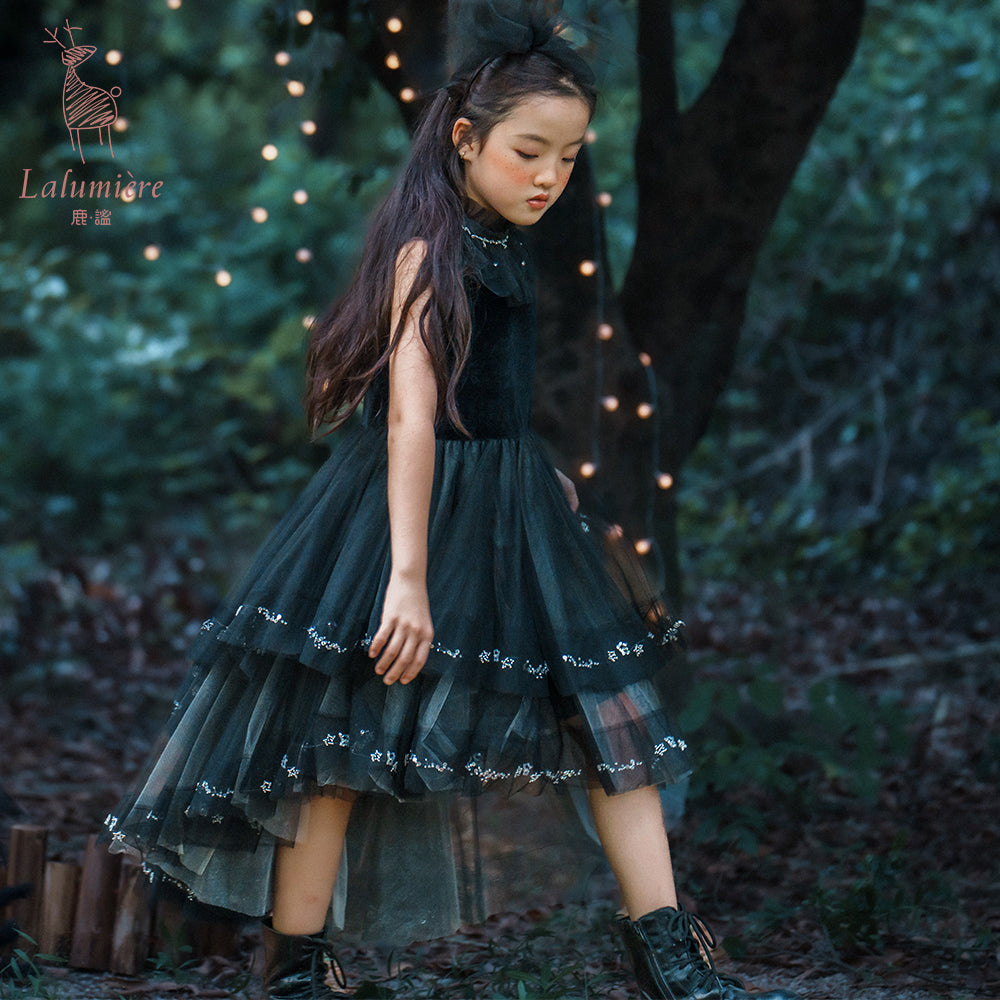 女童黑色珠绣礼服裙