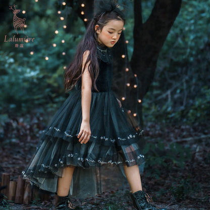 女童黑色珠绣礼服裙