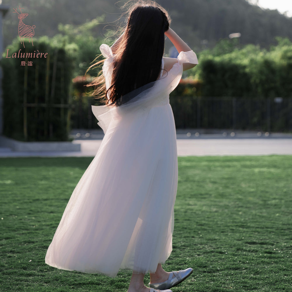 女童粉色飘带礼服裙