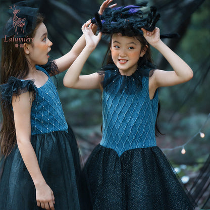 女童牛仔羽毛吊带裙