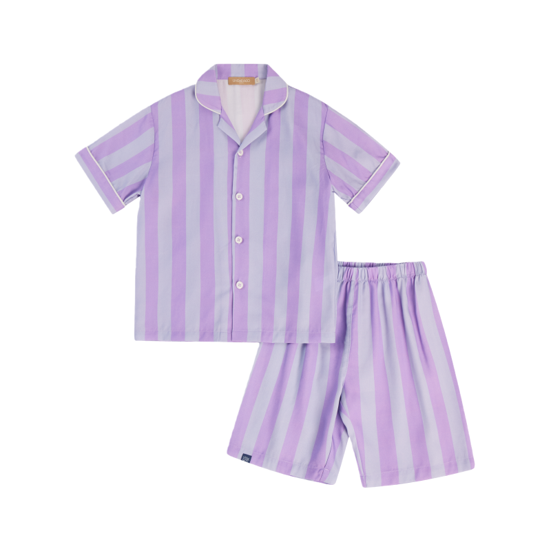 亲子款紫色条纹天丝睡衣套装