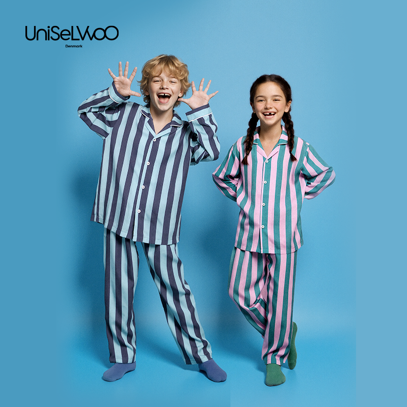 亲子款粉色&绿色条纹天丝睡衣套装