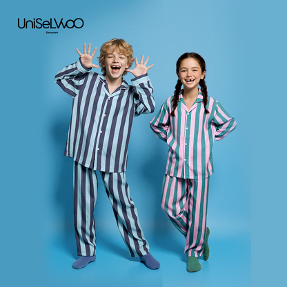 亲子款粉色&绿色条纹天丝睡衣套装