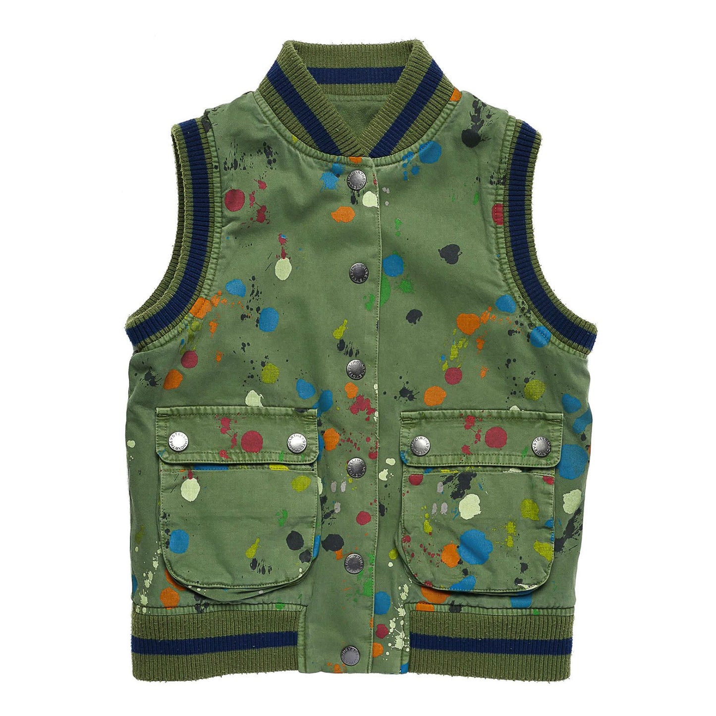 Boys Green Cotton Sleeveless Jacket With Spot Print Trims