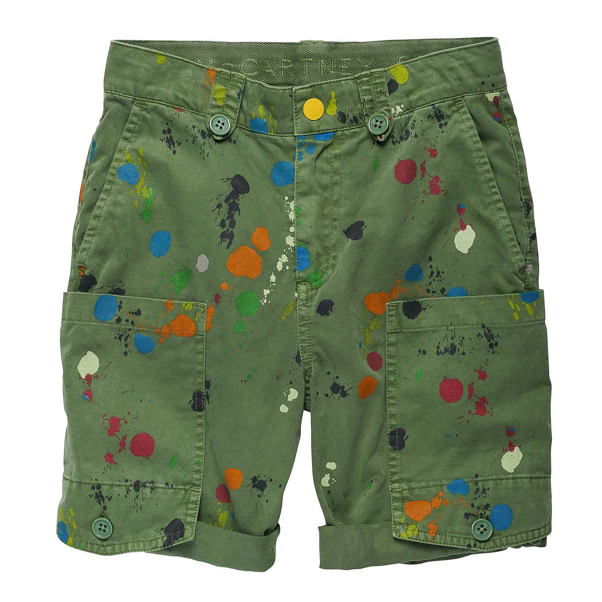 Boys Green Cotton Spot Printed Shorts With Patch Pockets