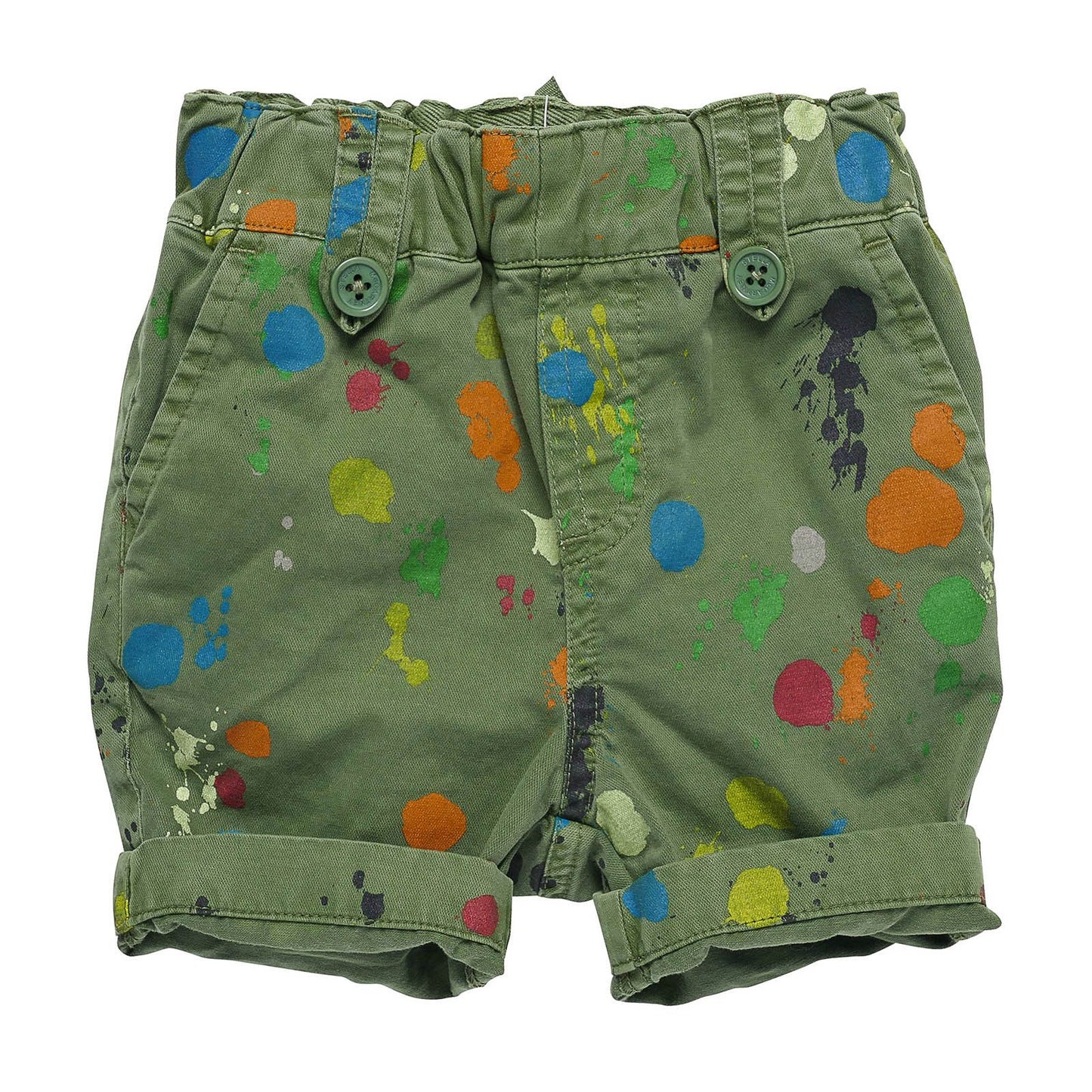 Baby Boys Green Cotton Spot Printed Shorts With Patch Pockets