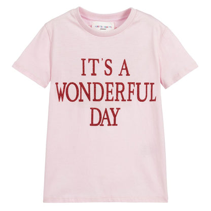 Girls Pink Logo Cotton T-shirt