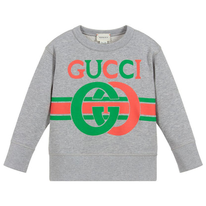 Girls Grey Logo Cotton Sweatshirt