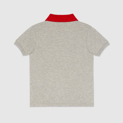 Boys Grey Embroidered Cotton Polo Shirt