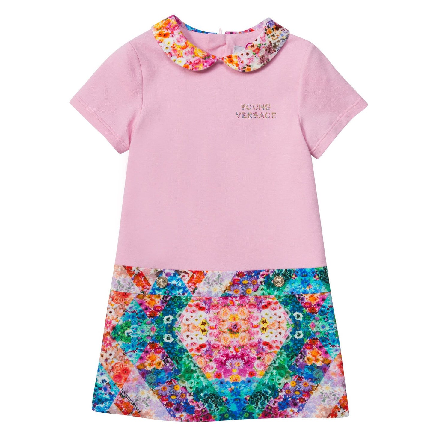 Baby Girls Pink Dress With Floral Kaleidoscope Collar&Skirt