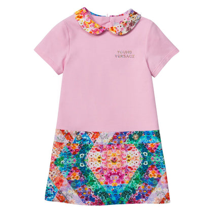 Baby Girls Pink Dress With Floral Kaleidoscope Collar&Skirt