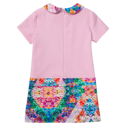 Baby Girls Pink Dress With Floral Kaleidoscope Collar&Skirt