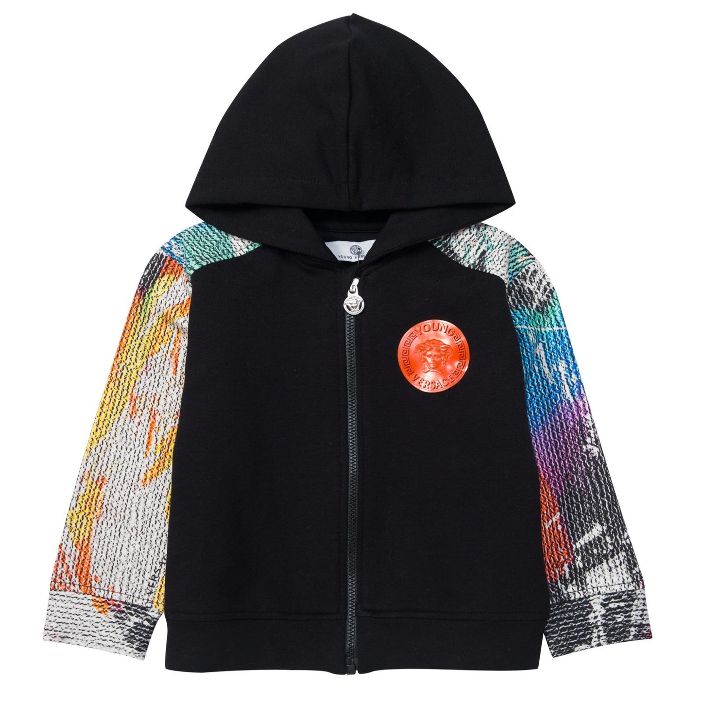 Baby Boys Black Hooded Top With Multicolor Cuffs