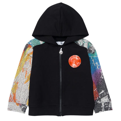 Baby Boys Black Hooded Top With Multicolor Cuffs