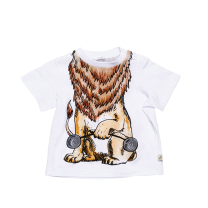 Baby White Lion Printed Cotton 'Chuckle' T-Shirt