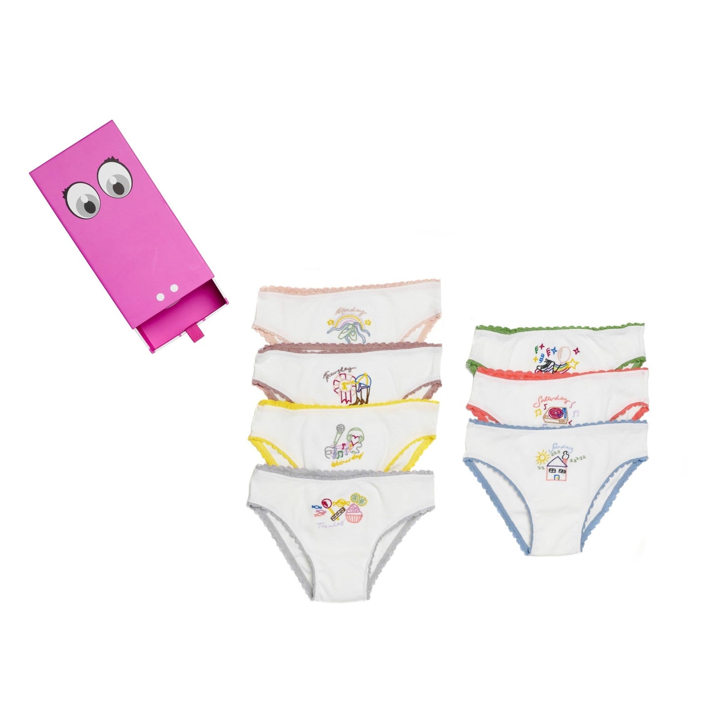 Girls White Organic Cotton 'Peonie' Knickers 7 Pack Gift Set