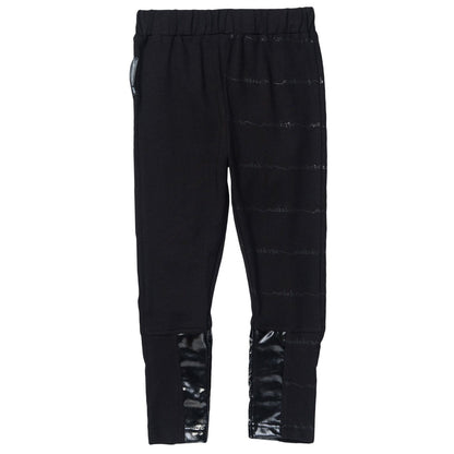 Boys&Girls Black Trousers With Black Printed Trims On Legs